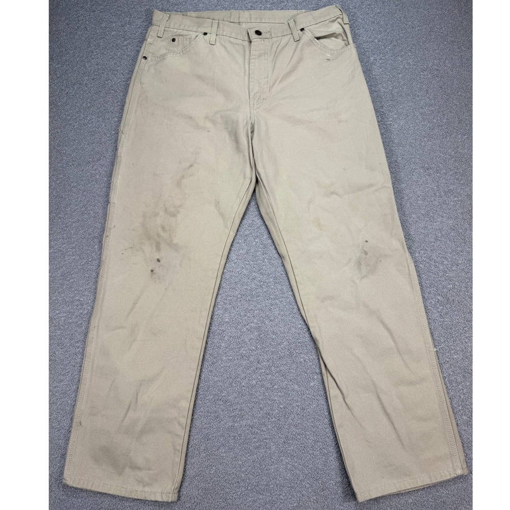 Dickies Carpenter Pants Men's 36x32 Tan Duck Canvas Utility Workwear Distressed